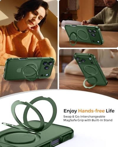 MOCCA Design for iPhone 17 Pro Case, Compatible with Magsafe [Premium Invisible Magnetic Ring Stand] [Military Drop Protection] Full Camera Guard Translucent Matte Slim Phone Cover 6.3",Dark Green - Thumbnail 4