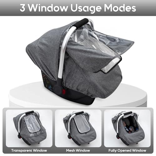 Baby Car Seat Rain Cover, Waterproof Carseat Cover with Transparent Window, Breathable Infant Car Seat Weather Shield for Girls Boys, Anti-Collapse Canopy Covers for Doona - Thumbnail 5