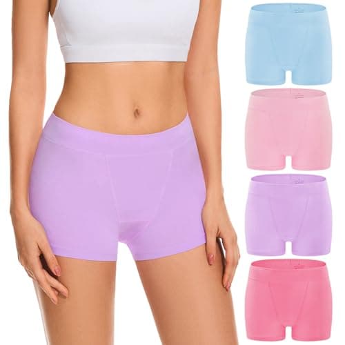 Migbean 4.5" in Seam Womens Trunks Underwear Soft Cotton Boxer Briefs Ladies Anti Chafing Boy Shorts Panties 4 Pack Medium - Image 1