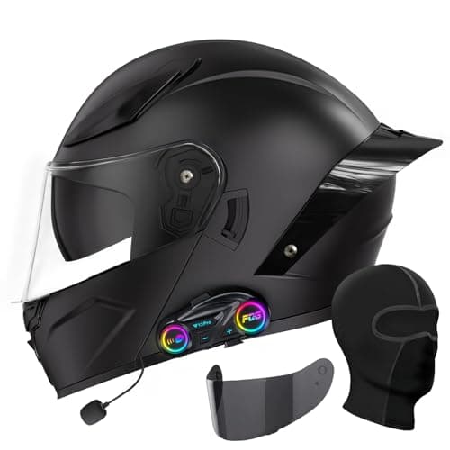 Bluetooth Motorcycle Helmet, Full Face Flip Up Modular Motorcycle Helmets with Bluetooth intercom headsets, DOT Approved Dual Visor Helmets for Adults Men Women-L