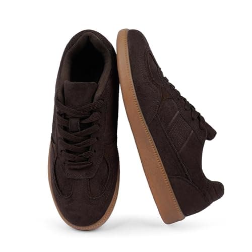 Tigeridea Fashion Sneakers for Women Suede Chocolate Flat Womens Dressy Shoes Comfortable Tennis Womens Sneakers Lace up Womens Causal Shoes Size 6.5 - Thumbnail 6