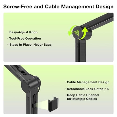 AA AUDIO ACCESSORY Never-Sag Mic Boom Arm (Design for Heavy Mic) Extra-Long 950mm Reach, 6.6lbs Load Capacity, Gear-Lock Suspension Microphone Stand Desk Mount for Shure SM7B SM7dB MV7 Blue Yeti Rode - Thumbnail 6