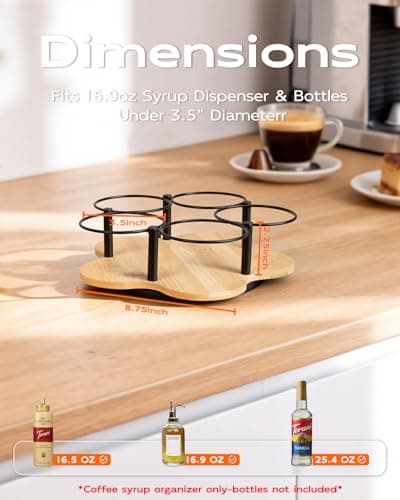 IntreLife Rotating Coffee Syrup Organizer, Syrup Bottle Holder for Coffee Syrup Dispenser 16.9oz, Bamboo Coffee Syrup Rack for Coffee Bar Station Countertop, Coffee Bar Accessories(Syrup Rack Only) - Thumbnail 3