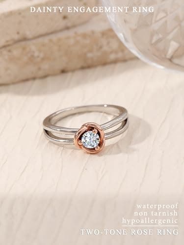 Fimewon Travel Engagement Rings for Women Dainty Promise Rings Two Tone Rose Band Girlfriend Gifts Size 9 - Thumbnail 3