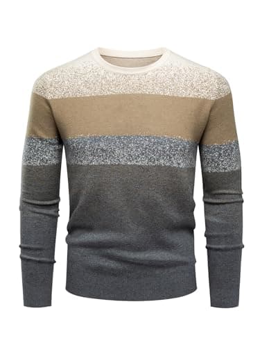 ALLOVIN Men’s Gradient Stripe Knit Sweater – Slim Fit, Soft Wool Blend, Warm & Stylish for Fall Winter | Gray Green | XX-Large - Image 1