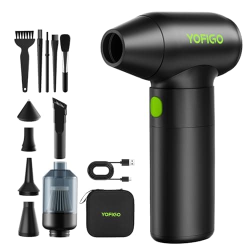 YOFIGO Electric Air Duster-150,000 RPM 4-Gear Adjustable Aluminum Alloy Compressed Air Duster, Cordless Air Duster for Keyboard Cleaning, 2-in-1 Vacuum for House or Car Interiors, Mini Blower for Car - Image 1
