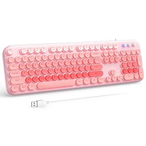 Atelus Wired Backlit Keyboard, USB Computer Keyboard with Retro Keycaps, Numeric Keypad and Media Hotkey for Office Desktop PC Laptop and Windows 7 8 10 11 (Pink Colorful) - Image 1