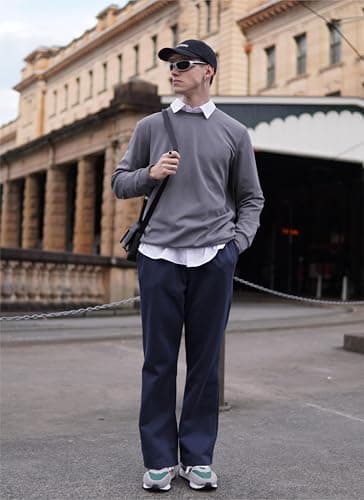 PINSPARK Flare Sweatpants for Men Open Bottom Fleece Lined Pants Elastic Drawstring Wide Leg Lounge Pants with Pockets 2XL Blue Purple - Thumbnail 2