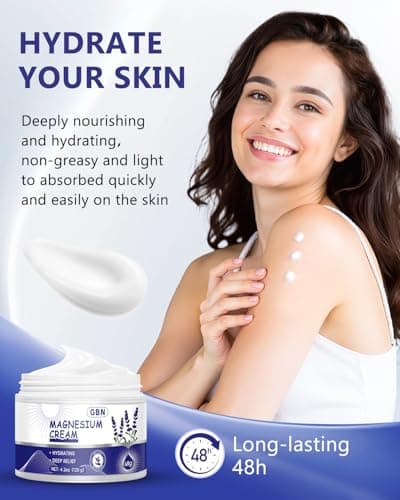 GBN Magnesium Cream - Hydrating Magnesium Lotion for Sleep - Natural Relaxation & Muscle Tension, Nighttime Butter for Feet, Leg Cramps, Safe for Kids (Lavender) - Thumbnail 4