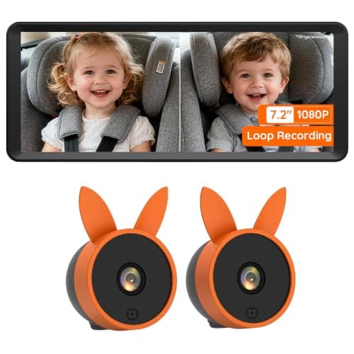 Babyvue BV3 MAX Record & Monitor Baby Car Camera for 2 Kids, 1080P 7.2" Split Screen Display with IR Night Vision, Easy Setup Carseat Camera, Rear Facing Baby Car Monitor for Twins/Pet
