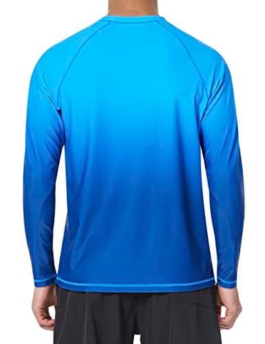 Mens Rash Guard UPF 50+ Swim Shirts UV Sun Protection Quick Dry Long Sleeve Beach Shirts for Fishing, Blue Gradient, 2XL - Thumbnail 2