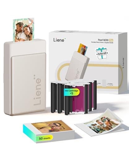 Liene Pearl N200 Pro Portable Photo Printer, Instant Mini Picture Printer for iPhone Smartphone, Thermal Dye Sublimation, Bluetooth Sticker Printer 50 Sheets 2x3 Adhesive Paper & 5 Cartridges, Gold - Image 1