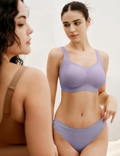 Lehoba Seamless Bras for Women, Wireless Supportive Bra Comfortable No Underwire Full Coverage Push Up Bra Lilac - Thumbnail 5
