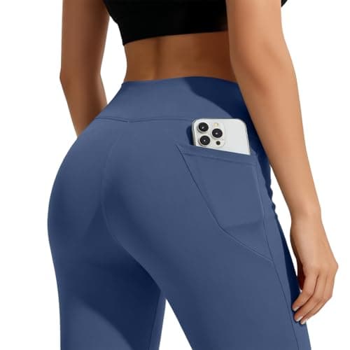AMLEER Women's V Waist Side Split Wide Leg Yoga Leggings - High Waisted Crossover Stretchy Workout Flare Yoga Pants（Pigeon Feather, Small Grayish Blue - Thumbnail 5