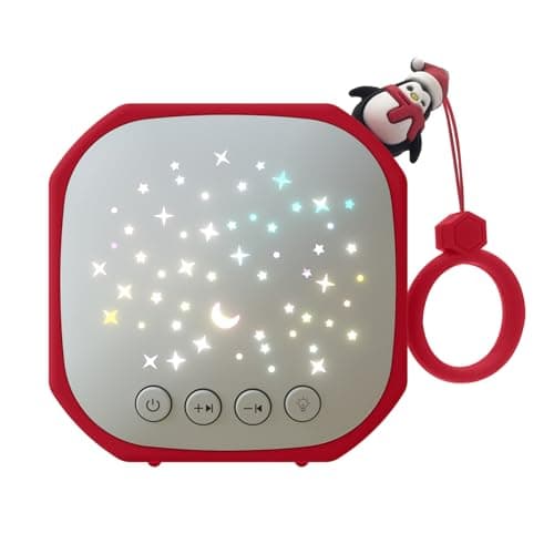Portable Sound Machine for Baby Sleep Aid Relaxation | White Noise Machine with Star Projector | Calm Soother Music Sound with Hook for Nursery, Travel, Bedroom,Christmas Holidays Gifts (Penguin)
