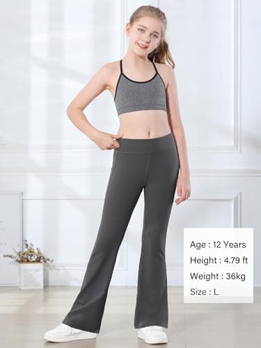 Stelle Girl's Flare Leggings with Pockets High Waisted Bootcut Yoga Pants Kids Dance Bell Bottoms Leggings(BK+GR+GB,S) - Thumbnail 3