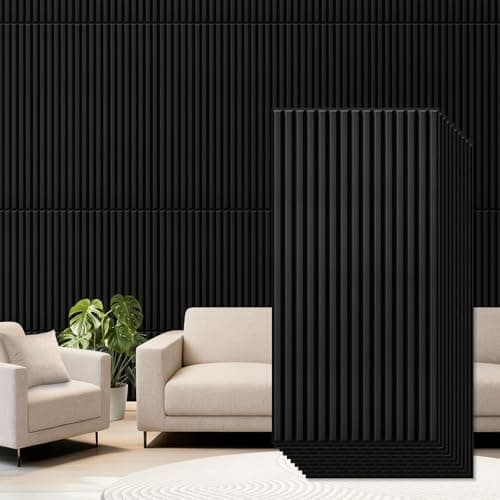 Qidejoy 12 Pcs 3D PVC Slat Wall Panels, 2x4 FT Decorative Drop Ceiling Tiles, Fluted Textured Paneling Modern DIY Wall Art for Interior Decor, Living Room, Bathroom, TV Background, Office (Black) - Image 1