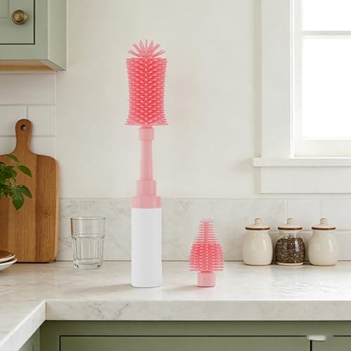 ZTX Self-Foaming Silicone Baby Bottle Brush Set - One Press Creates Rich Foam, Cleans Bottles, Breast Pump Parts & Nipples, Includes Detachable Brush & Travel Storage Bag, Pink - Thumbnail 6