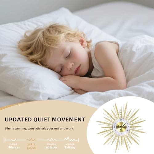 Anmotpe 23 inch Gold Starburst Wall Clock, Silent Non-Ticking Large Modern Starburst Decorative Clock for Home Decor, Living Room, Bedroom, Office - Thumbnail 3