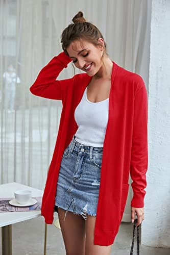 GRACE KARIN Long Cardigan for Women Vacation Outfits, Knit Open Front Valentines Sweater for Women 2026 Trendy Red S - Thumbnail 2