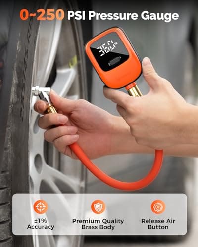 ETENWOLF T600 Digital Tire Pressure Gauge 0-250 PSI, ANSI B40.7 2A Grade High Precision(Plus-Minus 1%),Tire Gauge for Tire Pressure with Rubber Hose, Replaceable AA Batteries - Thumbnail 2