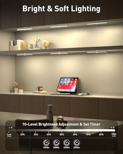 SZOKLED Under Cabinet Lights, 20LED Under Cabinet Lighting Rechargeable, Remote LED Closet Lights Bar, Under Counter Lights for Kitchen Shelf Pantry Shelf Hallway Stairs, 3 Colors 6 Pack - Thumbnail 3