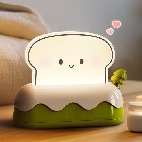 L LOHAS LED Cute Toaster Night Lights for Kids, Kawaii Stuff Bread Desk Lamp with Smile Face, Rechargeable Desk Decor for Bedroom, Besides, Dinning, Nursery Night Light for Kids, Boys, Girls, Gifts - Image 1