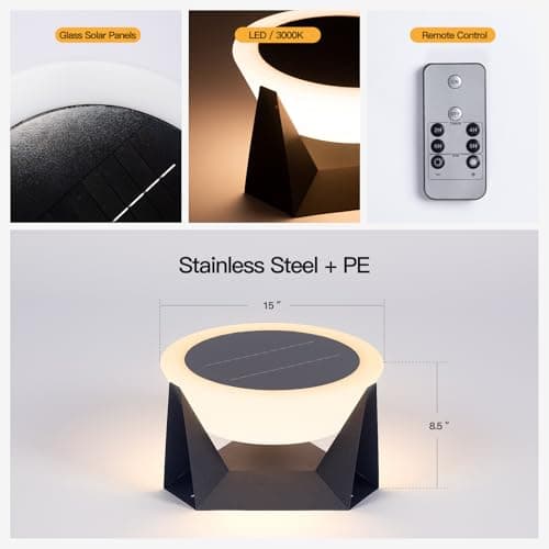 MVBT Large Solar Lantern, 3000K Outdoor Floor Lamp, Solar Outdoor Lights Waterproof, Dusk to Dawn Floor Lamps for Porch, Round Garden Floor Lanterns, Metal LED Patio Light for Yard Deck Pool Outside - Thumbnail 2