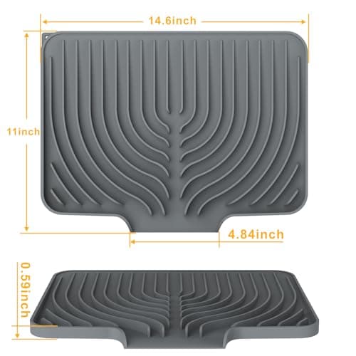 Silicone Drying Mat for Kitchen Counter , Dish Drying Rack Matt with Built in Drain, Small Dry Mats for Dishes Drying Pad for Kitchen Counter (14.6×11inch, gray) - Thumbnail 2