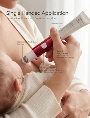 Momcozy ComfortNip™ 3-in-1 Heat Cool and Vibe Nipple Cream Pen Touch-Free 316 Steel Head Botanical Breastfeeding Cream Rechargeable Portable Postpartum Gift for Sore Nipple & Relief Clogged Ducts - Thumbnail 2