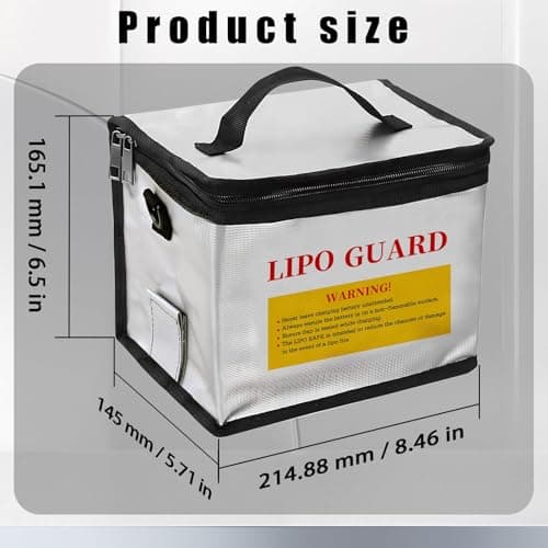 Qloi-LeUe Lipo Battery Bag Fireproof - 8.46"x5.71"x6.5" Safe Charging & Storage Pouch for RC Drone Batteries, Double Zipper Bag with Detachable Shoulder Strap White - Thumbnail 6