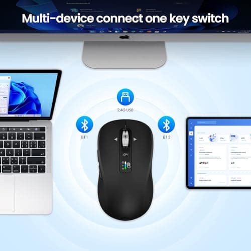 CITLLA Full-Size Silent Wireless Mouse, 2 Bluetooth + 1 USB Multi-Mode, 4-Way Scrolling, Adjustable DPI, Side Buttons, Long Battery Life, Compatible with Laptop/Tablet/MacBook/iPad - Thumbnail 6