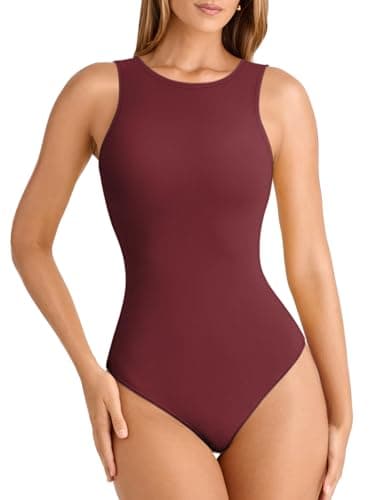 ATHMILE Tank Top Body Suits Women Sexy Crew Neck Racerback Halter Ribbed Sleeveless Bodysuit for Women - Thumbnail 3