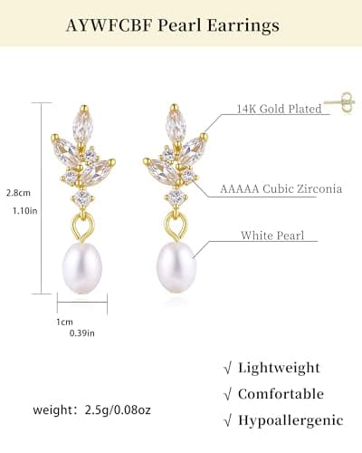 Pearl Earrings for Women, Trendy Silver Pearl Diamond Earrings Bridal Shower Gifts Wedding jewelry for Women - Thumbnail 6