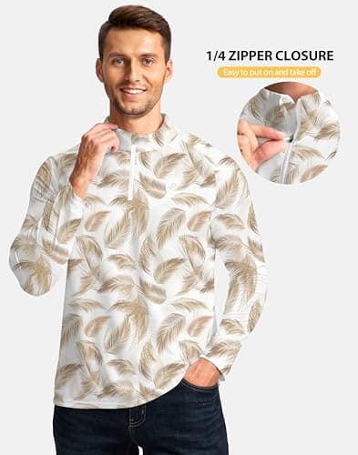 Pudolla Long Sleeve Sun Protection Shirt UV Shirts for Men SPF Shirts for Men Fishing Shirt(White Palm XXL) - Thumbnail 4