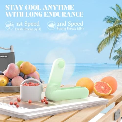 Portable Handheld Fan, 2 IN 1 Mini Hand Fan, Battery Operated [8-15 Working Hours], USB Rechargeable Personal Foldable Fan for Indoor, Small Pocket Fans Travel Essentials for Outdoor (Green) - Thumbnail 5