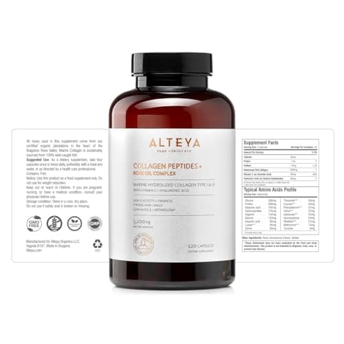Alteya Organics Collagen Peptides & Rose Oil Complex – Beauty Supplement with 3200mg Marine Hydrolyzed Collagen Type I & III, Vitamin C & Hyaluronic Acid – Skin, Hair, Nail & Joint Support - Thumbnail 2