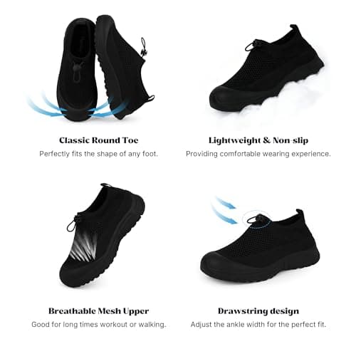 Tigeridea Slip On Black Sneakers for Women Non Slip Breathable Walking Shoes Mesh Casual Lightweight Drawstring Workout Shoes Size 9.5 - Thumbnail 5