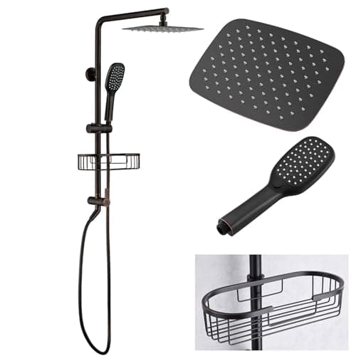 SonTiy Rain Shower Heads System with Handheld Jet Spray, Caddy Shelf and Brass Shower Diverter, Bathroom luxury Shower Faucet Set for Whole Family, 2.5 GPM, Oil Rubbed Bronze - Image 1