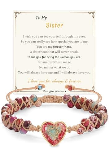 Sistble Mothers Day Gifts for Sister, Sisters Gifts from Sister Christmas Gift Stocking Stuffers Basket Colorful Beaded Bracelets for Teen Love Heart Bracelet Handmade Natural Stone Friendship Jewelry - Image 1