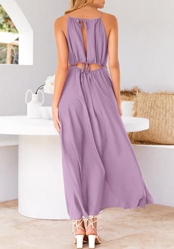 BTFBM Women Halter Summer Dresses 2026 Sleeveless Cutout Backless Sundress Slit Boho Maxi Beach Wedding Guest Dress(Purple, X-Large) - Thumbnail 6
