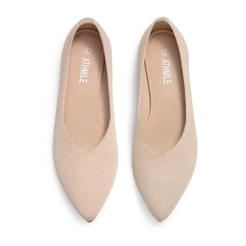 ATHMILE Pointed Toe Flats for Women Dressy Brown Work Shoes Business Casul Knit Ballet Flats Slip on Office Ladies Comforttable Dress - Image 1