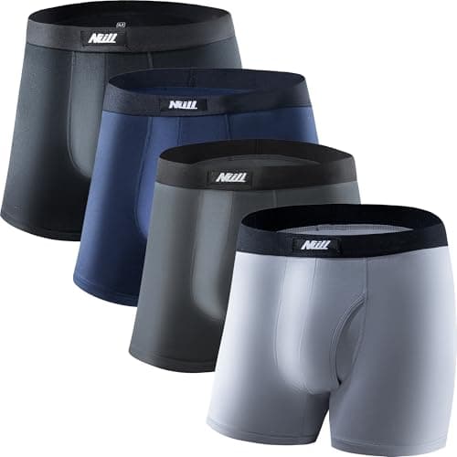 Nullktie Men‘s Ultra Soft Trunks with Fly, Modal Microfiber Underwear, Moisture Wicking Boxer Briefs Short Leg, 4 Pack - Image 1