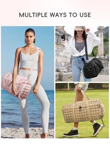 CLUCI Quilted Duffel Bag for Women, Large Puffer Duffle Weekender Bag with Shoe Compartment, Overnight Carry On Bag Workout for Airplane, Sports - Thumbnail 6