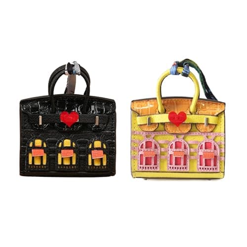 Buyborgood 2 PCS Women Mini Backpack Keychain Accessories Key Pouch Holder Coin Purse Bag Charm Wallet (Black + Yellow) - Image 1