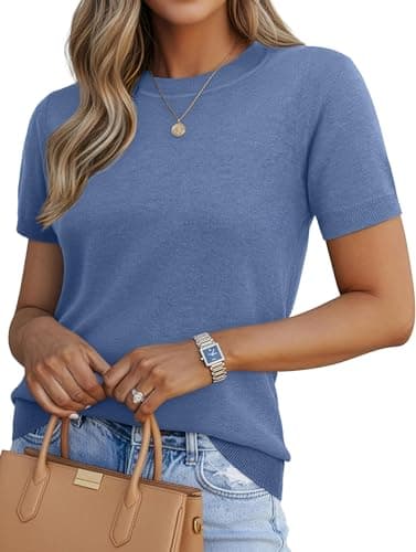 Lepunuo Sweaters for Women Wool Blend Business Casual Sweaters Spring Summer Dressy Casual Cashmere Basic Pullover Tops Blue - Image 1