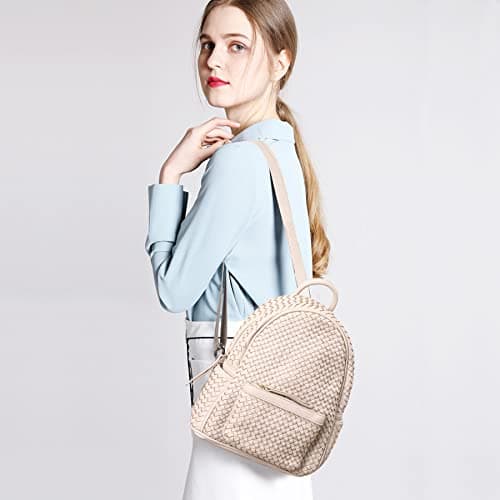 SHOMICO Mini Woven Backpack Purse for Women, Trendy Versatile Daypack, All-Match Fashion Bag,Spring Travel(Small Beige Woven) - Thumbnail 3