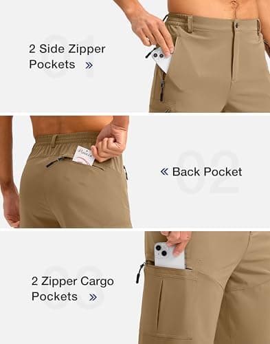 Pudolla Men's Hiking Shorts 11" Lightweight Cargo Work Shorts for Men Summer Travel Golf Casual Outdoor with 5 Pockets(Dark Khaki X-Large) - Thumbnail 5