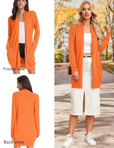 GRACE KARIN Long Cardigan Sweaters, Vacation Outfits for Women, Winter Clothing for Women Open Front Knit Coat Orange - Thumbnail 2
