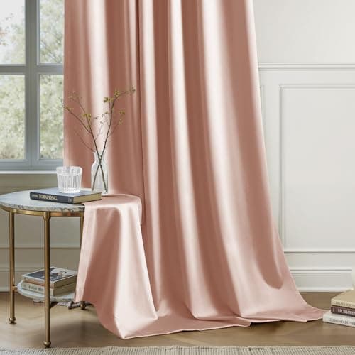 HOMEIDEAS 100% Blackout Faux Silk Curtains,Blush Pink Thermal Insulated Room Darkening Window Drapes,Luxury Vintage Curtains for Bedroom Living Dining Room, 52 X 84 Inch, 2 Panels - Thumbnail 6